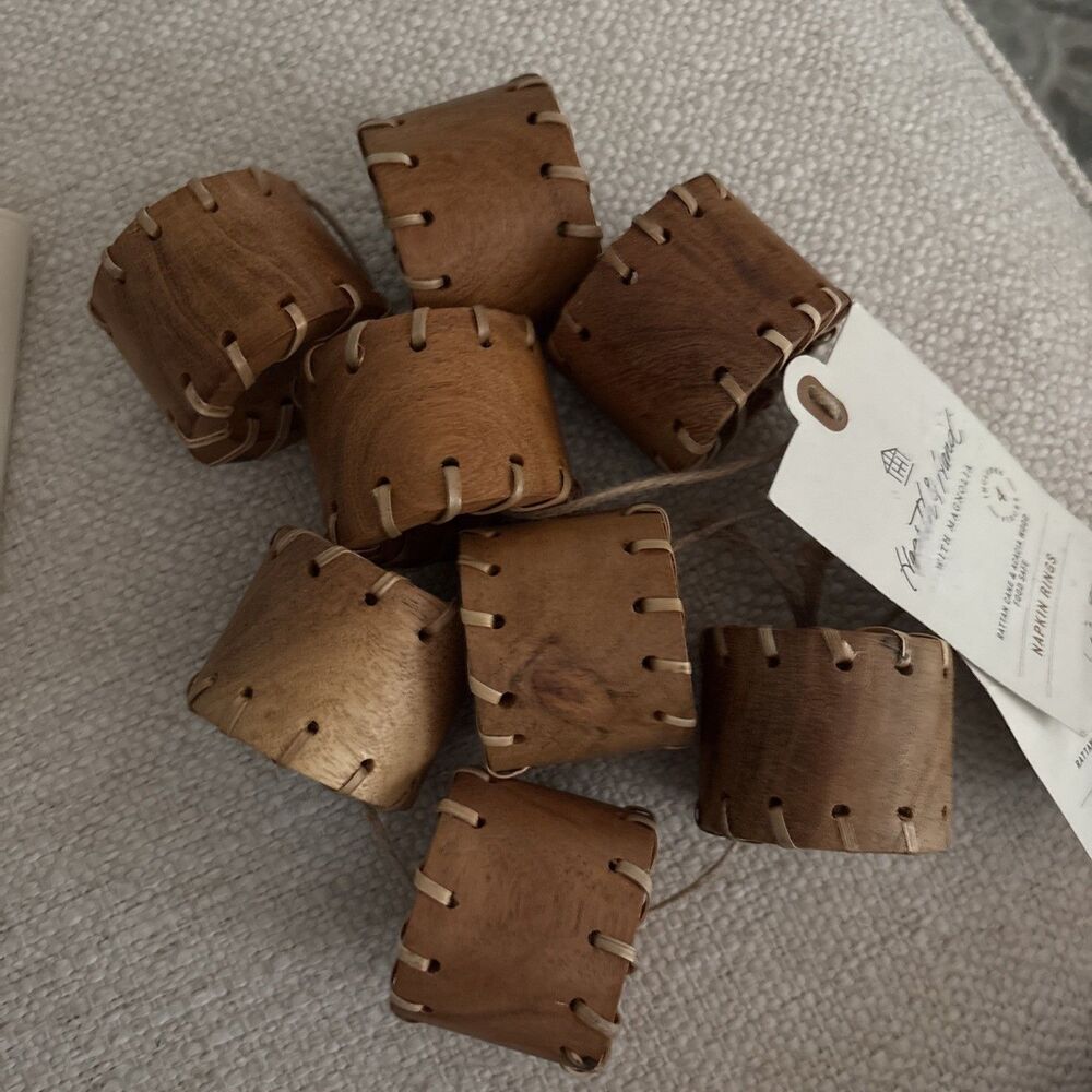 Hearth & Hand Magnolia Napkin Rings Set of 8 Rattan Acacia Wood Farmhouse